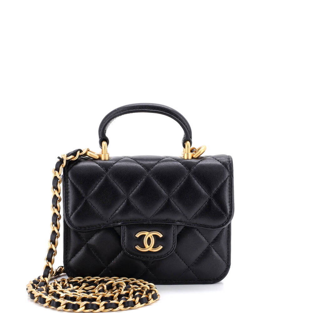 Chanel Top Handle Flap Coin Purse with Chain Quilted Lambskin